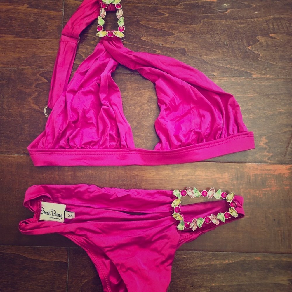Beach bunny one shoulder fuchsia bikini- vintage